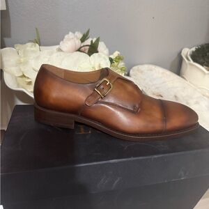 Taft Men's Brown Leather Monk Strap Shoes